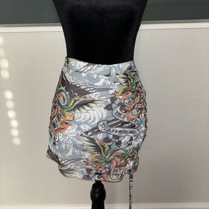 🛑SOLD🛑ED HARDY DRAGON WINGS DRAWSTRING MESH SKIRT SZ Medium NWT